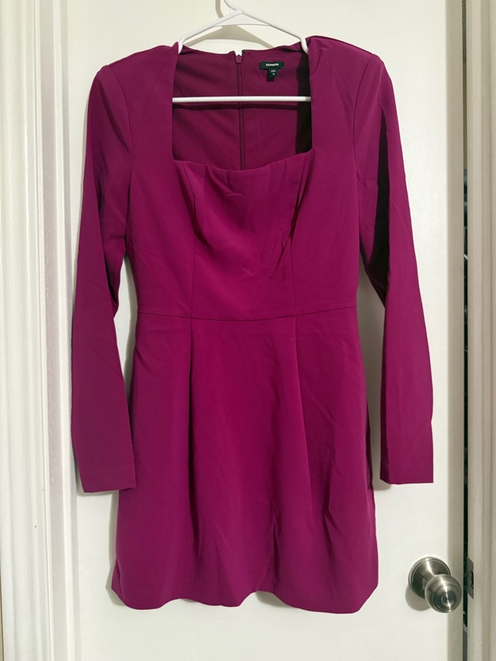 Express Magenta Long-Sleeve Square-Neck Dress